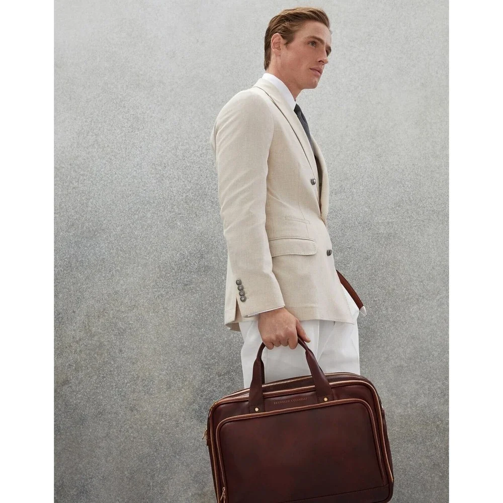 Brunello Cucinelli briefcase brown leather work bag Men's gift